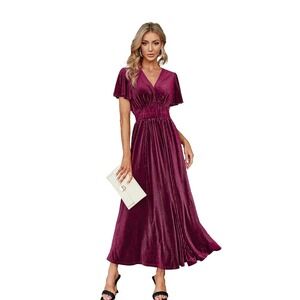 NWT Medium Simplee Womens‎ Short Sleeve Velvet Maxi Dress V Neck Formal Dress